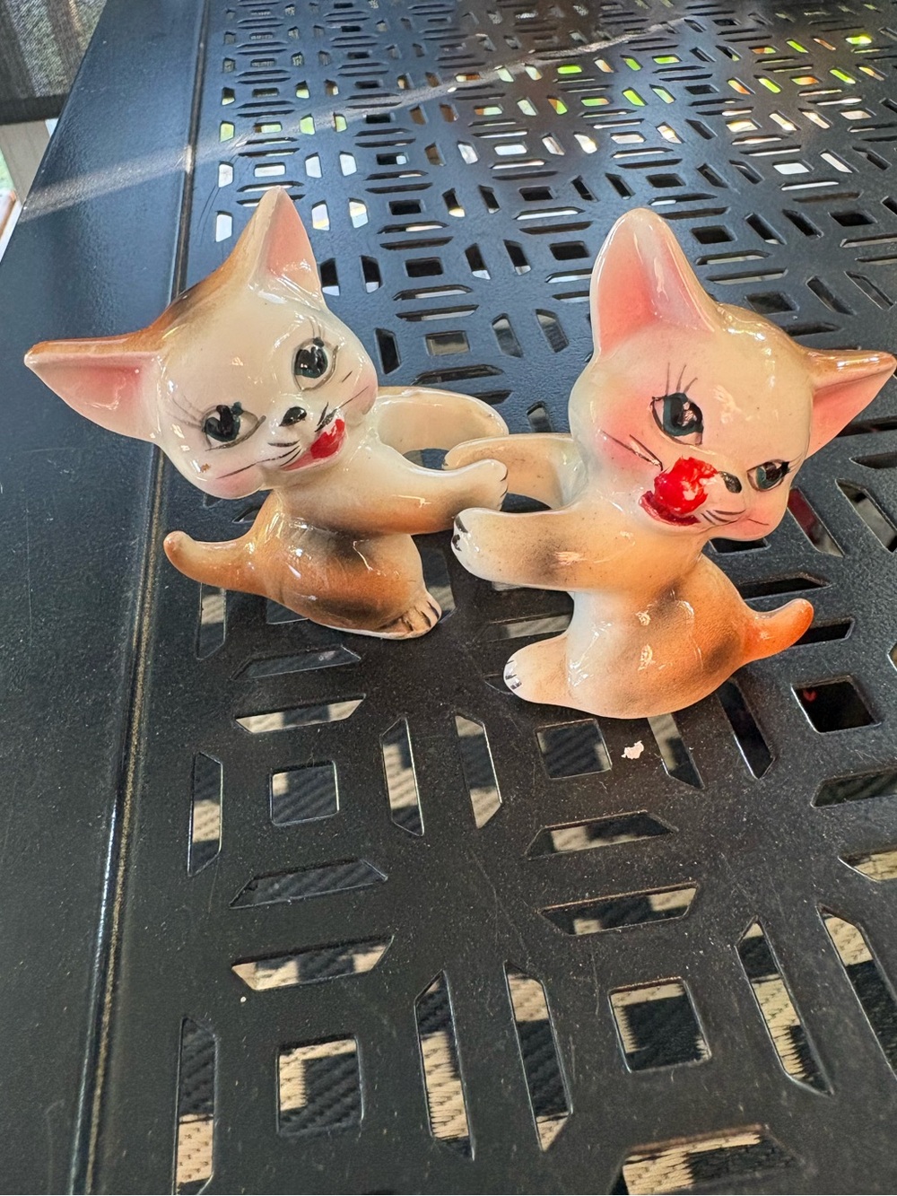 2 Vintage Porcelain Cat Candle Huggers Made in Japan Excellent Condition Kitsch